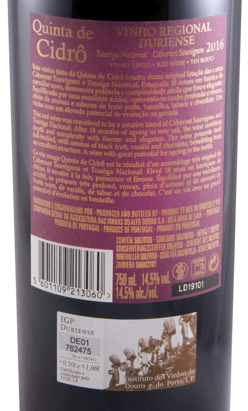 2016 Quinta de Cidrô Touriga Nacional & Cabernet Sauvignon red