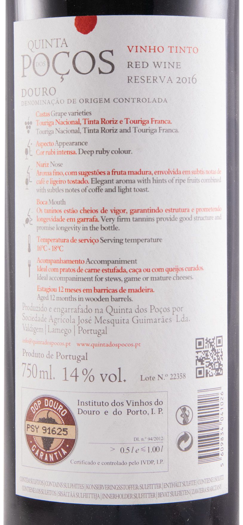 2016 Quinta dos Poços Reserva red