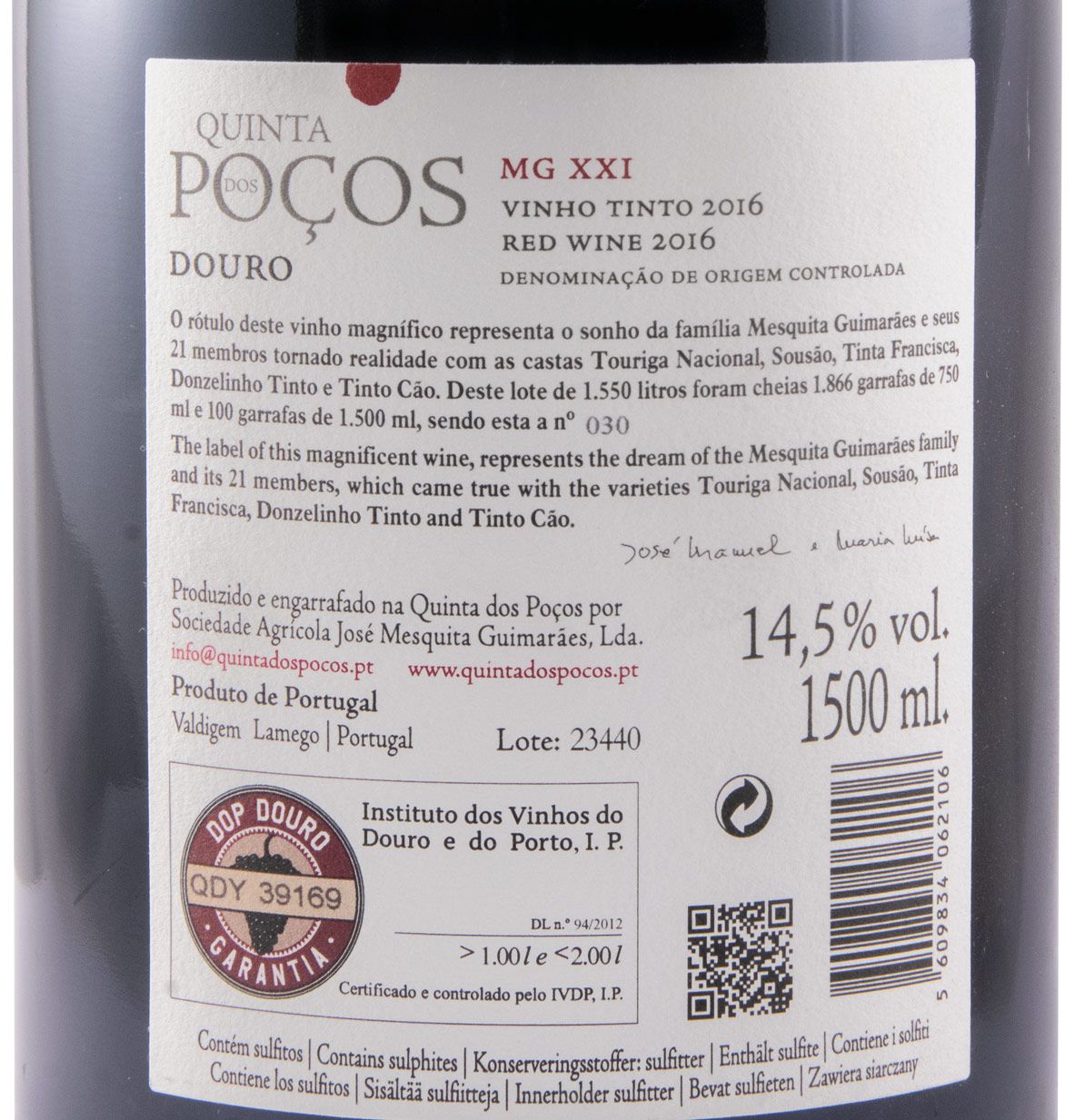 2016 Quinta dos Poços MGXXI tinto 1,5L