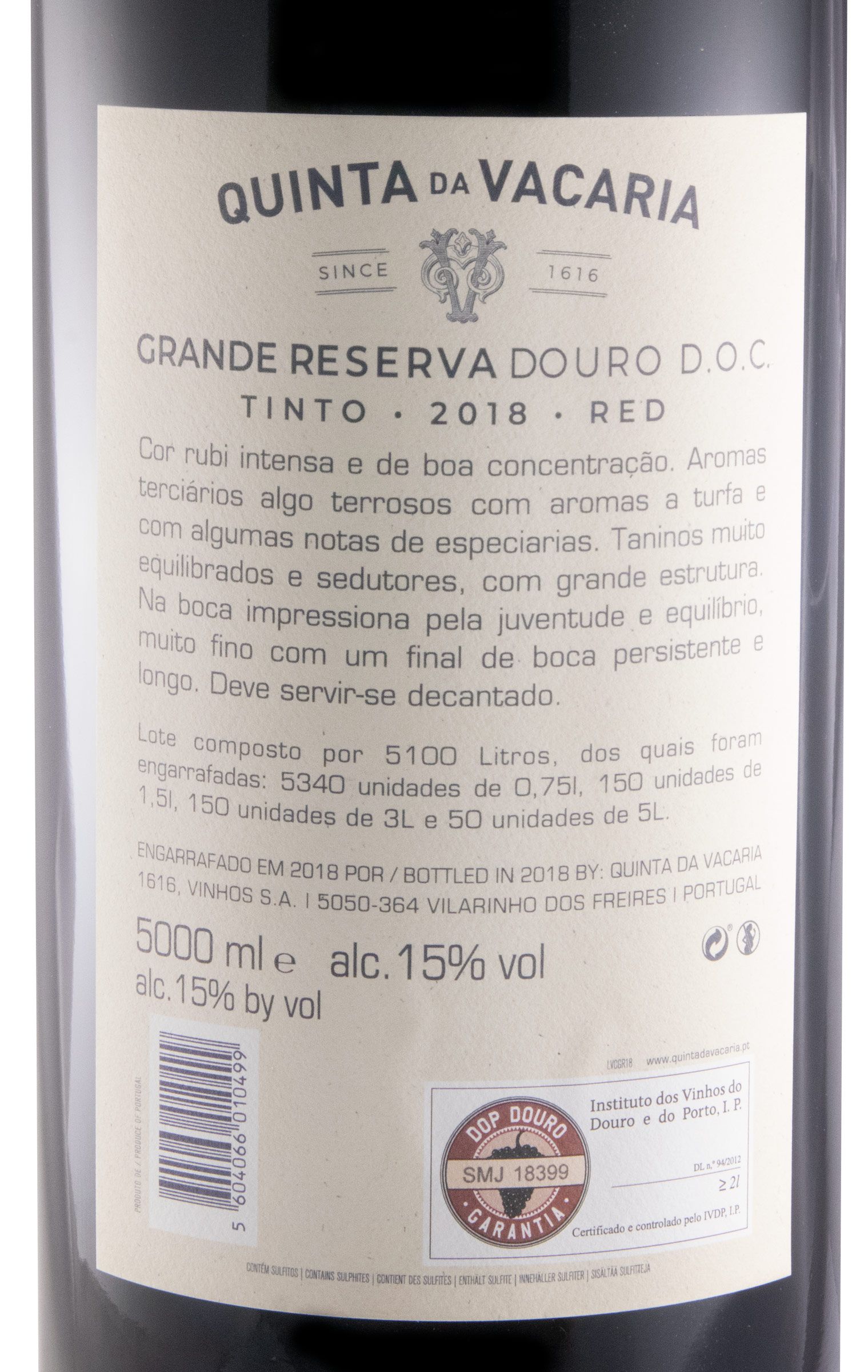 2018 Quinta da Vacaria Grande Reserva tinto 5L