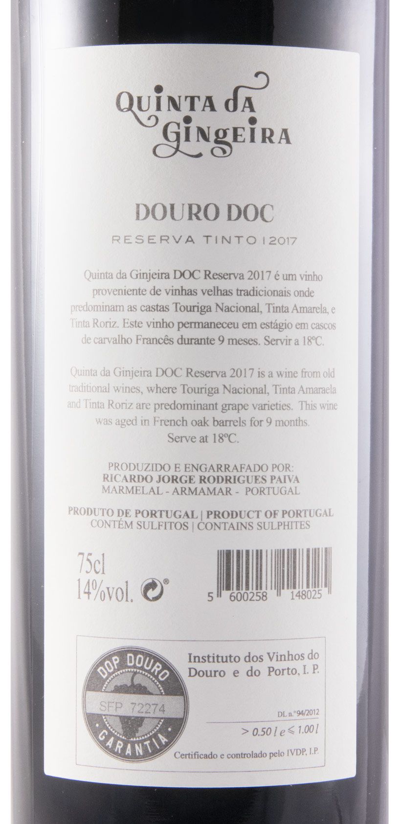 2017 Quinta da Gingeira Reserva red