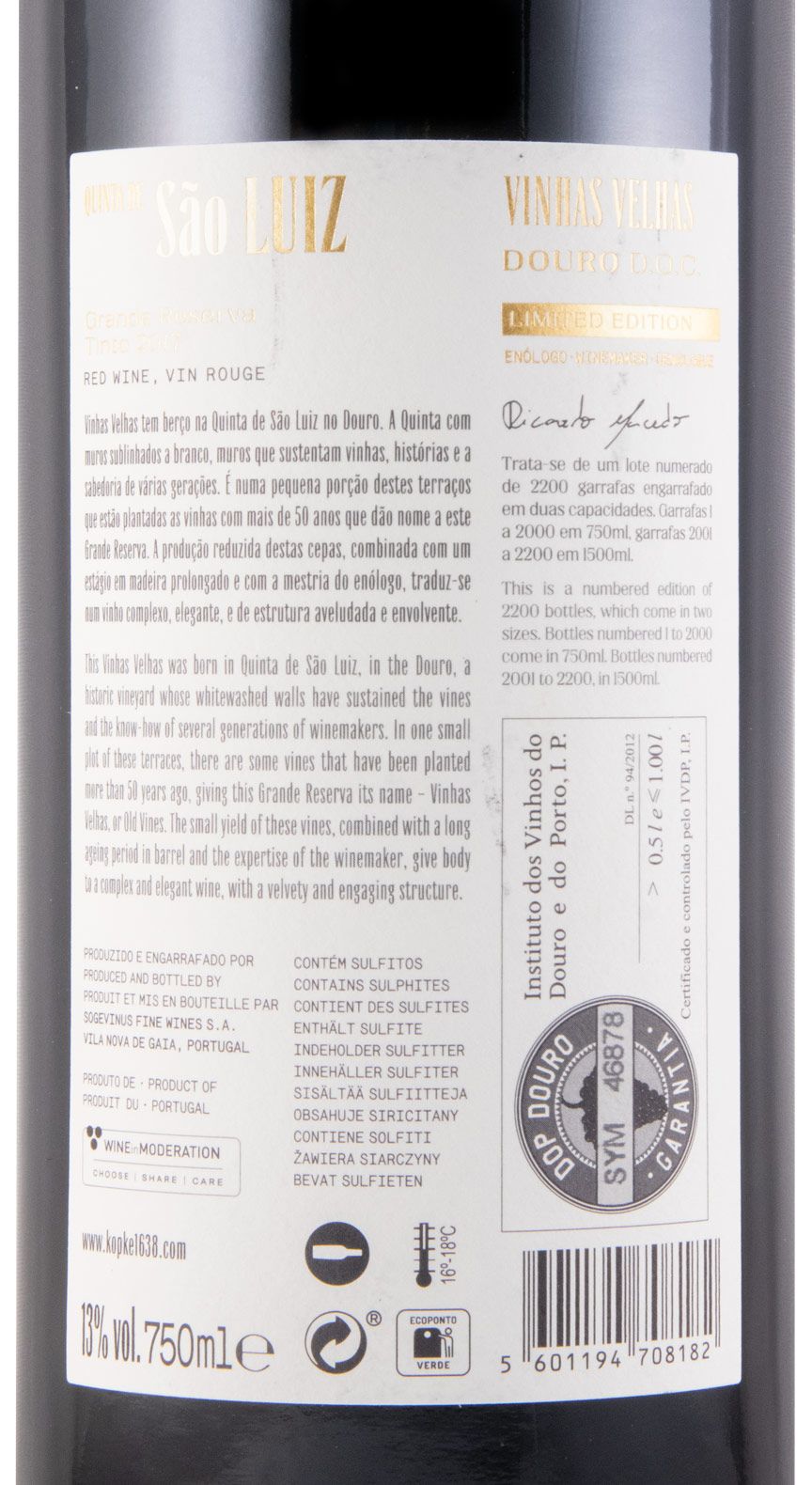 2017 Kopke Quinta de São Luiz Vinhas Velhas Edição Limitada tinto