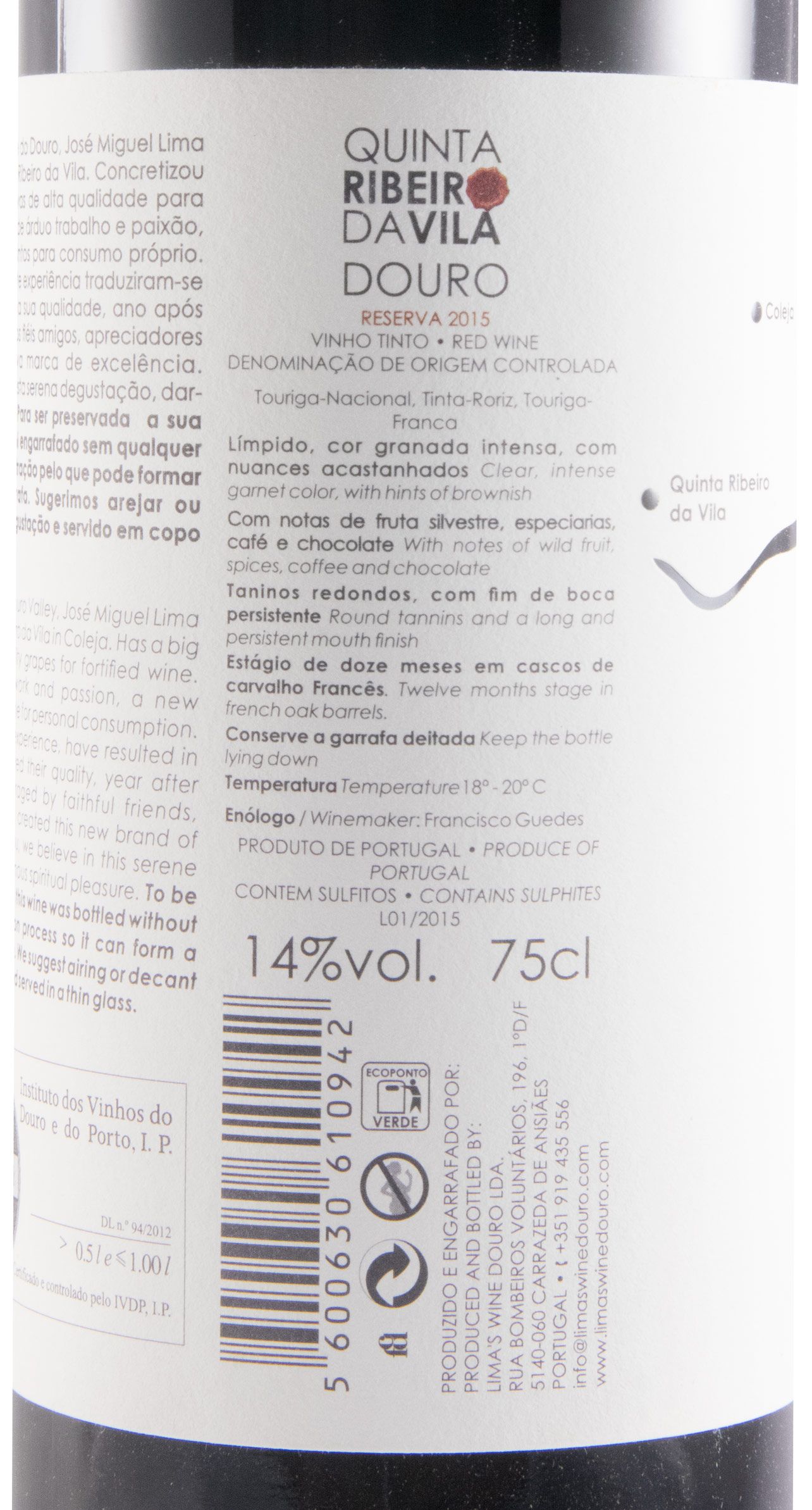 2015 Quinta Ribeiro da Vila Reserva tinto