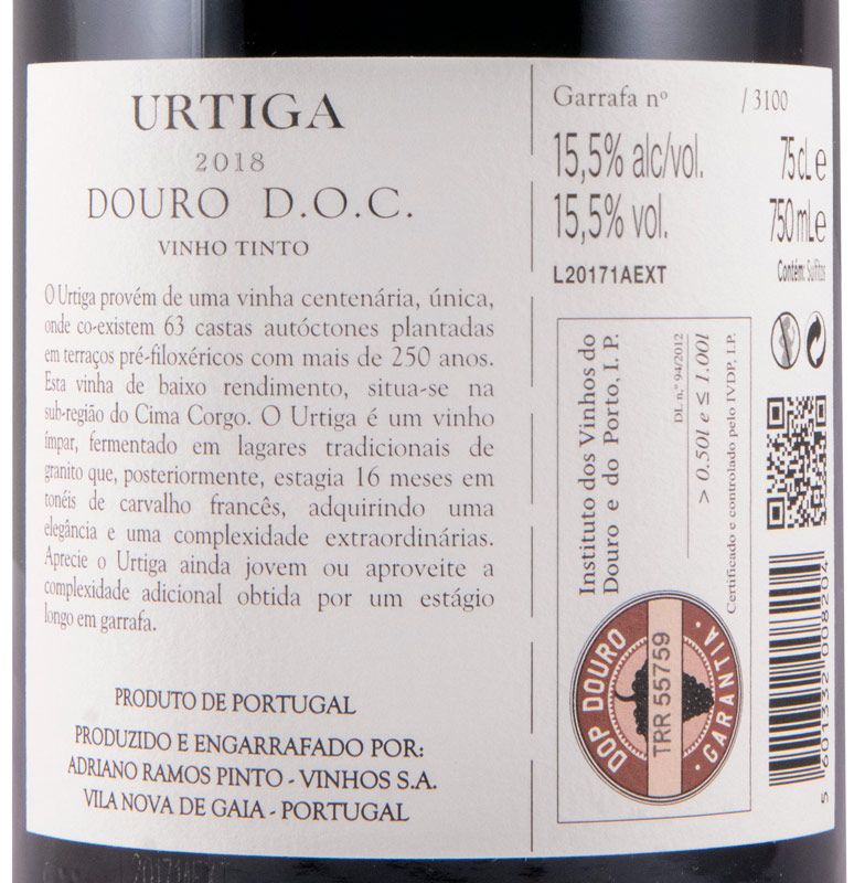 2018 Ramos Pinto Urtiga Terraços Pré-Filoxéricos biológico tinto