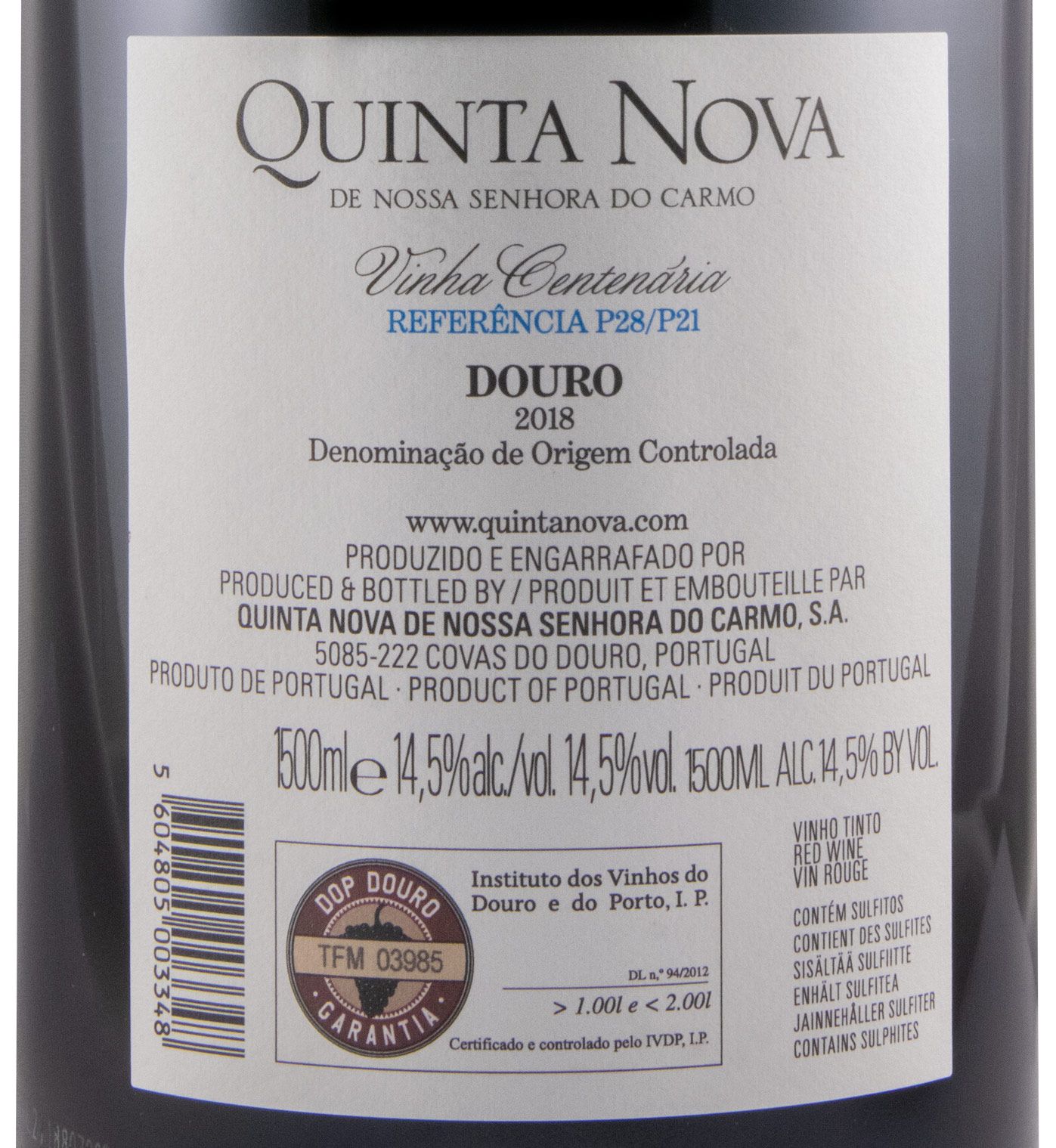 2018 Quinta Nova Vinha Centenária Referência P28/P21 tinto 1,5L