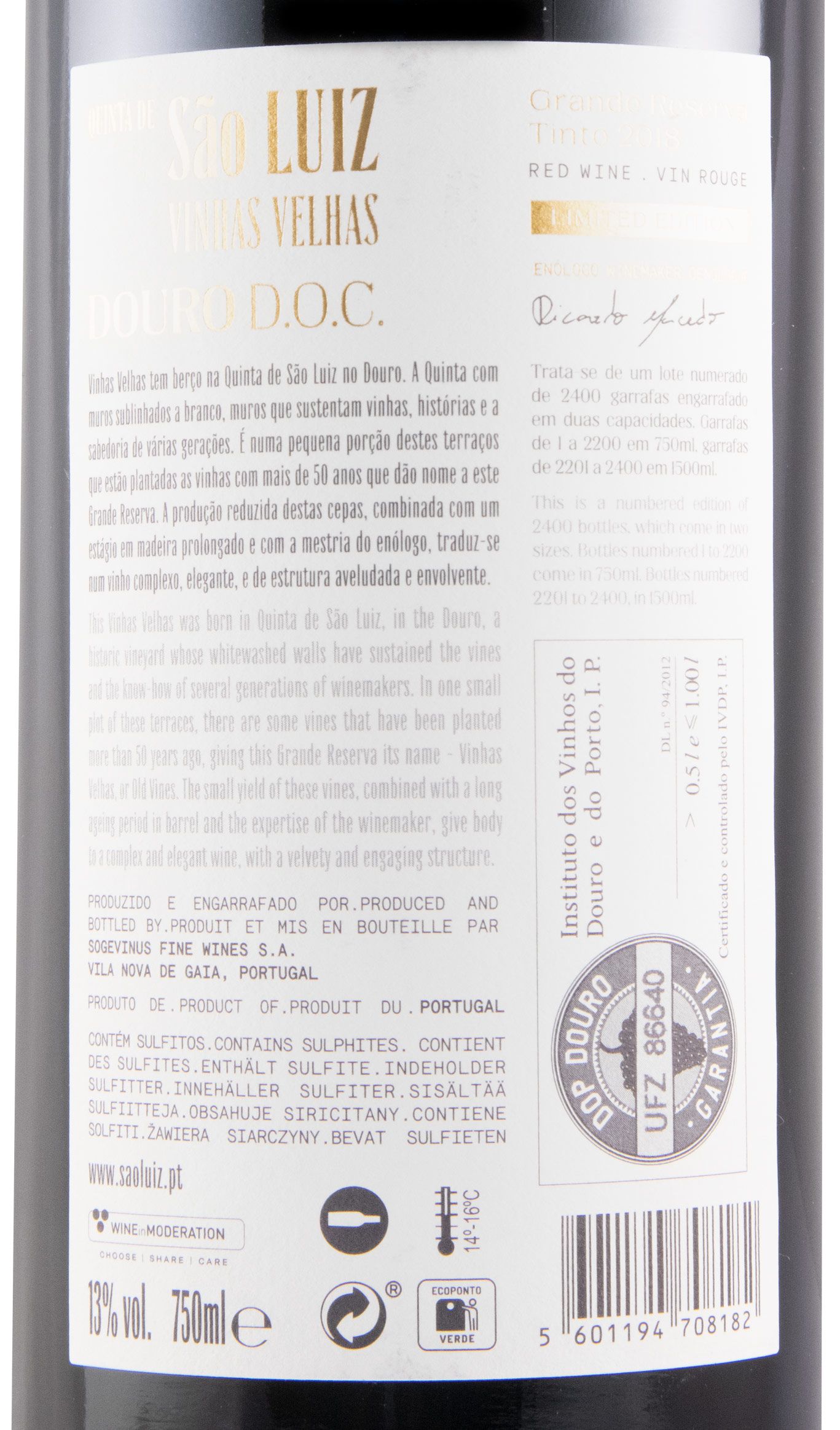 2018 Kopke Quinta de São Luiz Vinhas Velhas Grande Reserva red