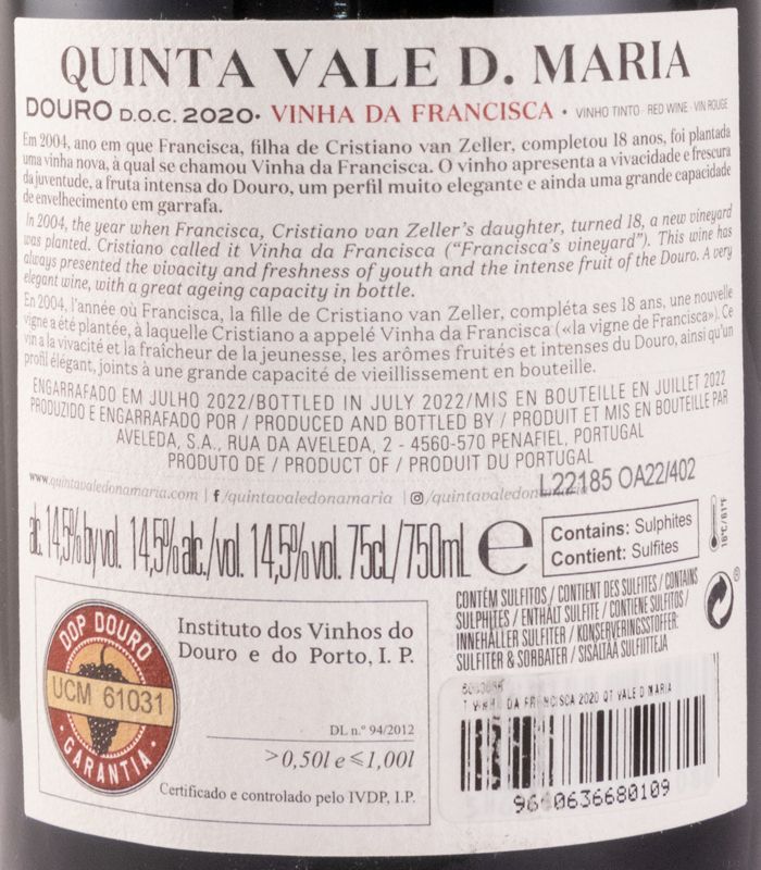 2020 Quinta Vale D. Maria Vinha da Francisca tinto