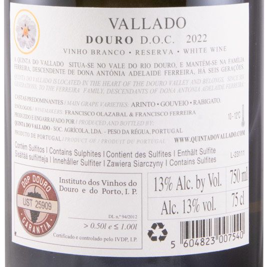 2022 Vallado Reserva white
