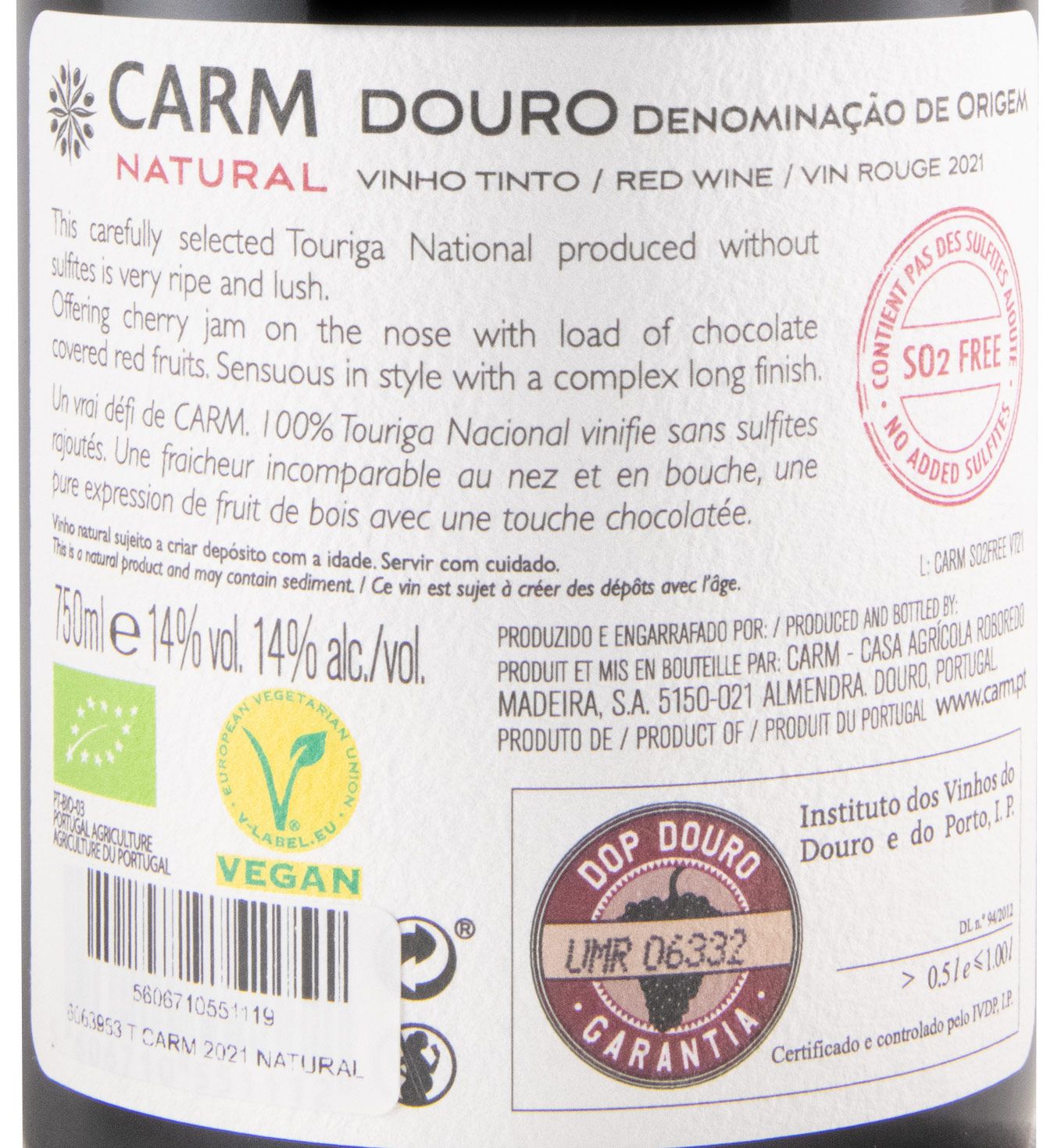 2021 CARM Touriga Nacional biológico tinto s/Sulfitos