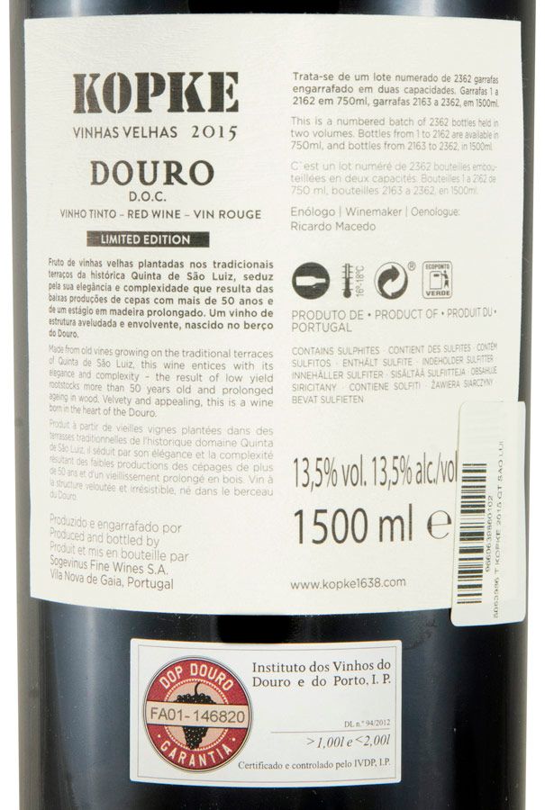2015 Kopke Quinta de São Luiz Vinhas Velhas Edição Limitada tinto 1,5L