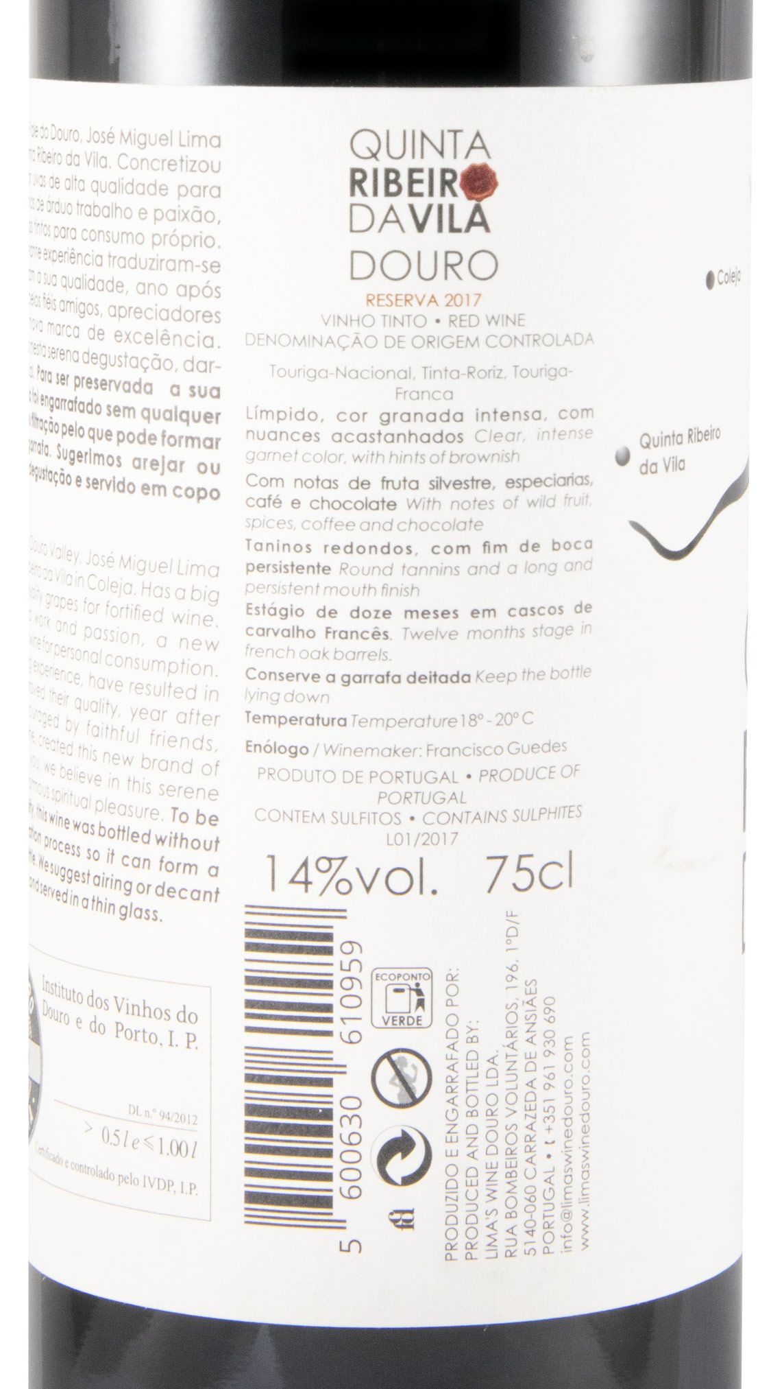 2017 Quinta Ribeiro da Vila Reserva tinto