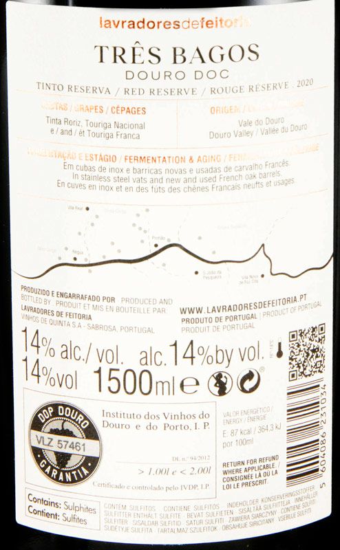 2020 Lavradores de Feitoria Três Bagos Reserva tinto 1,5L