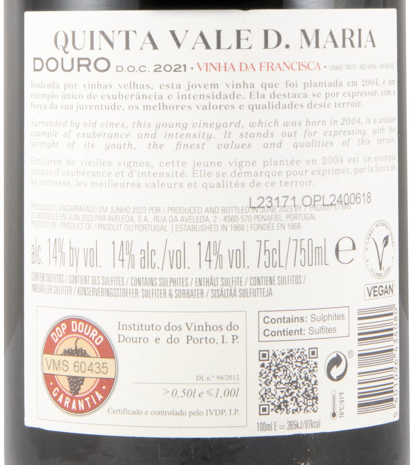 2021 Quinta Vale D. Maria Vinha da Francisca red