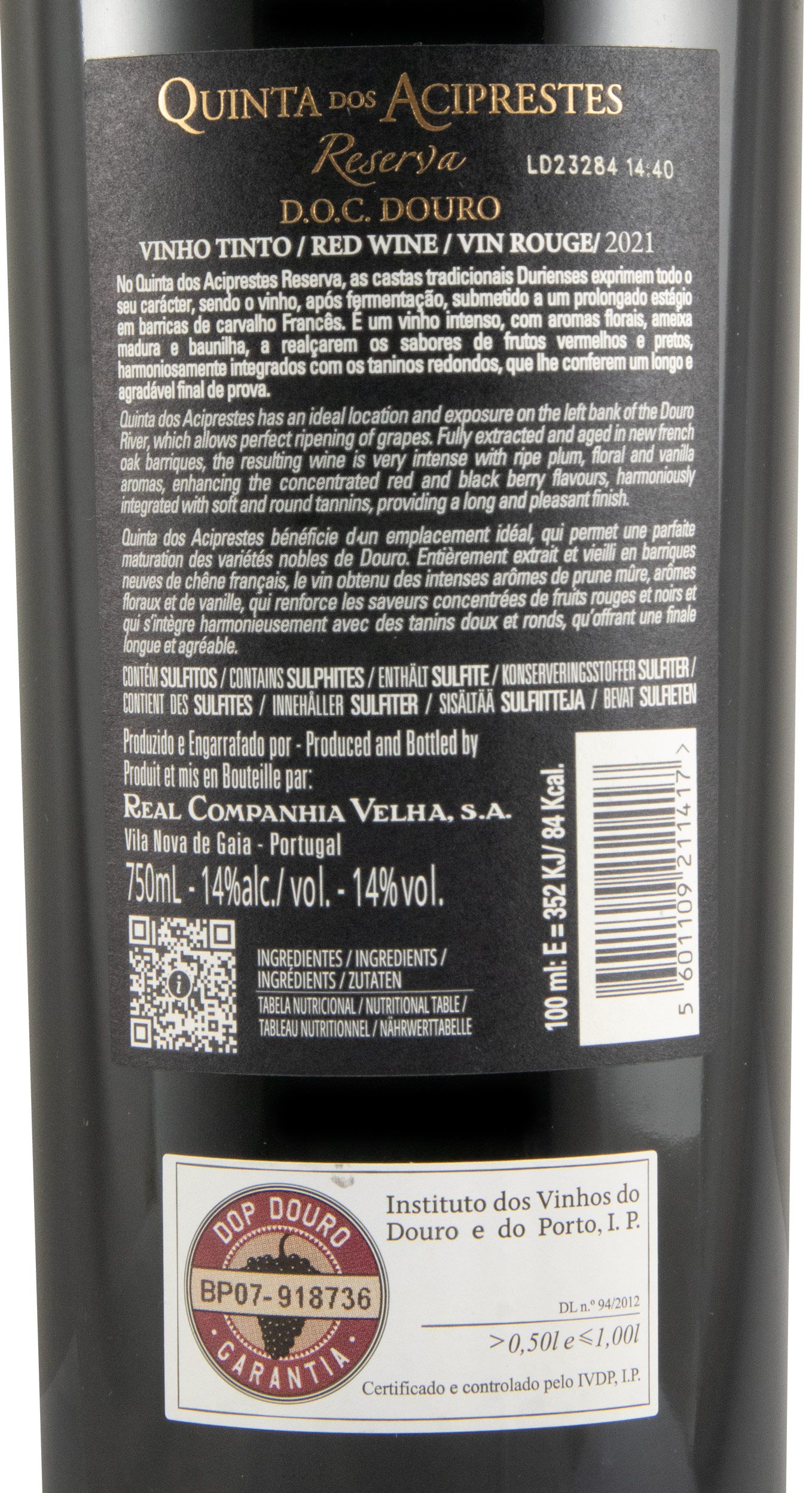 2021 Quinta dos Aciprestes Reserva tinto (rótulo danificado)