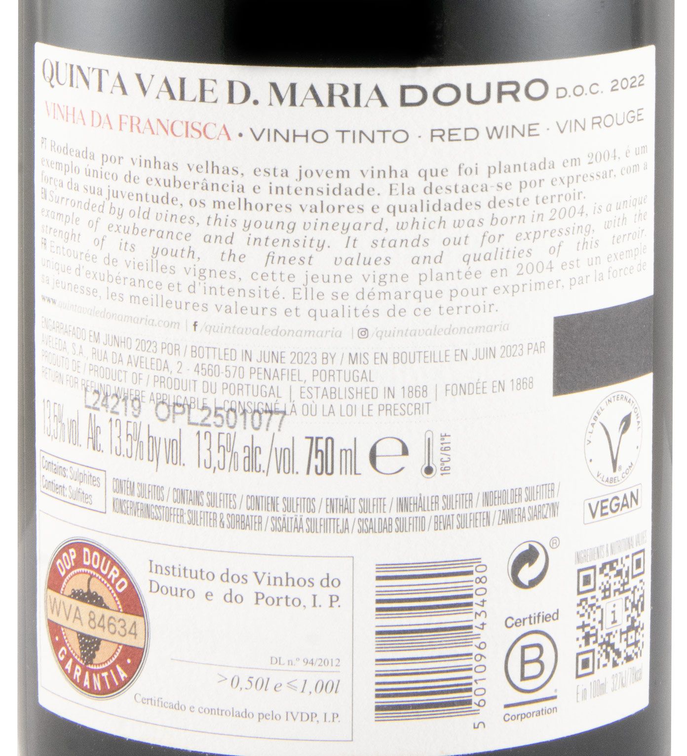 2022 Quinta Vale D. Maria Vinha da Francisca tinto