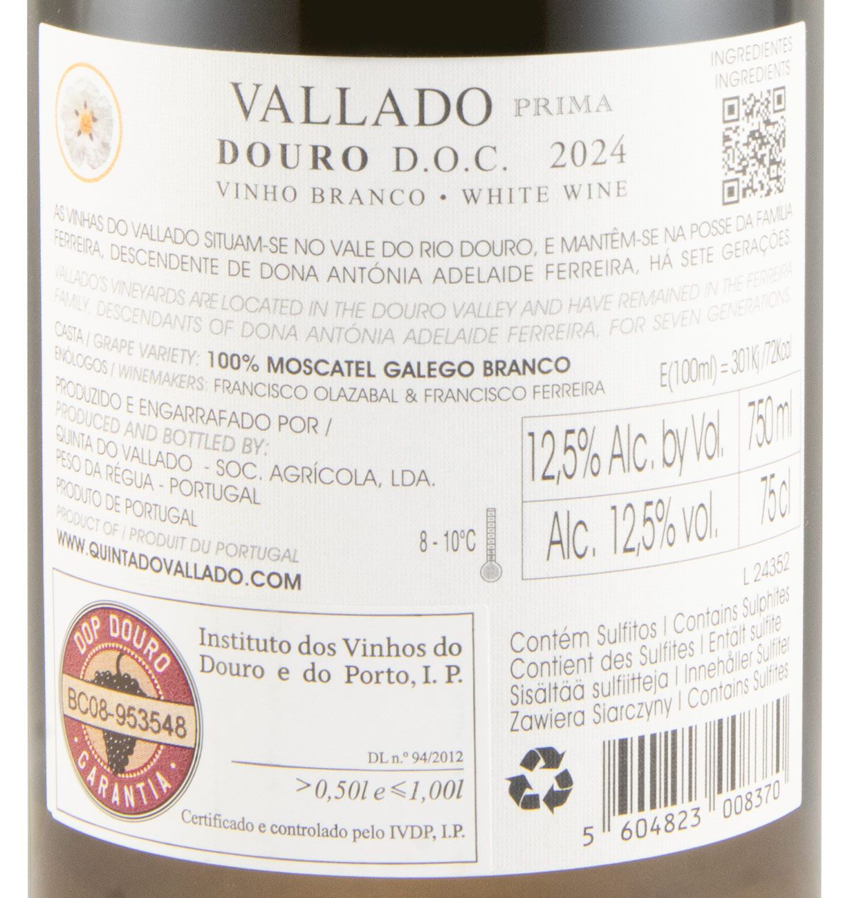 2024 Vallado Prima Moscatel Galego branco