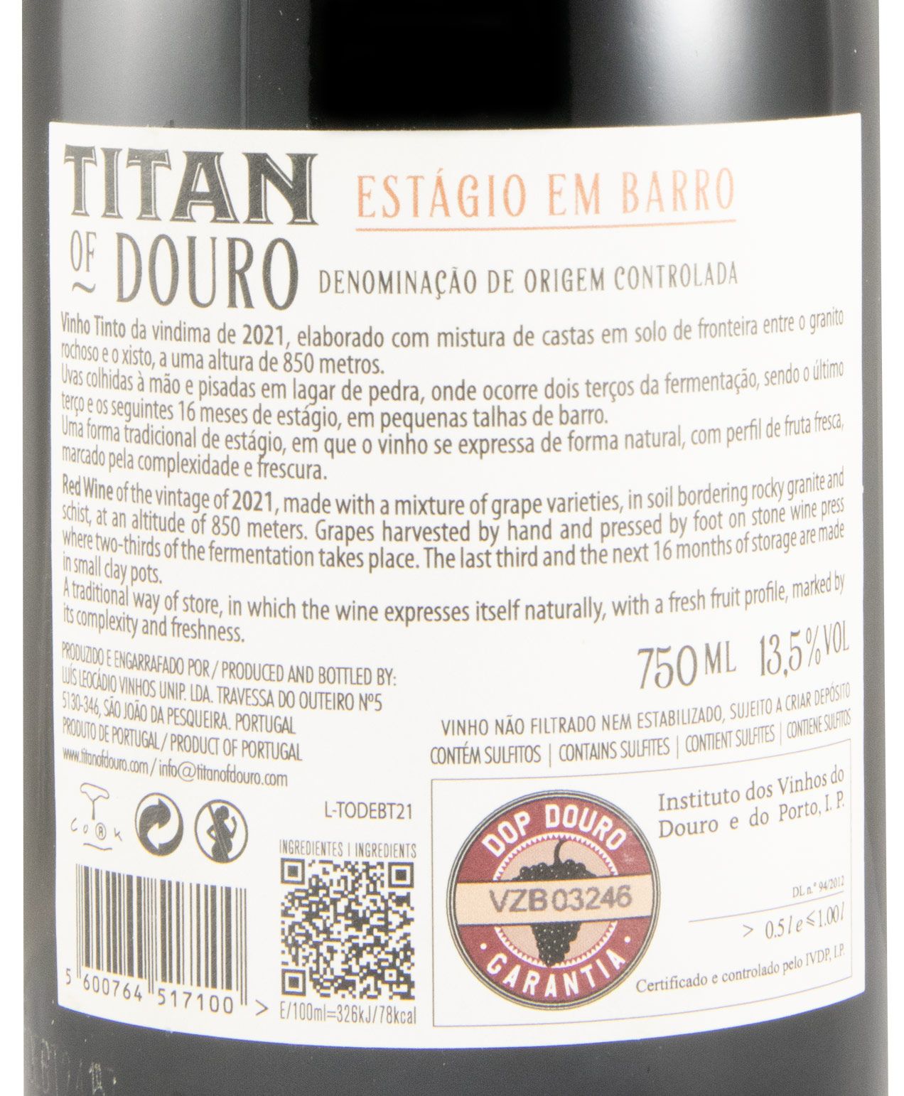 2021 Titan of Douro Estágio em Barro tinto