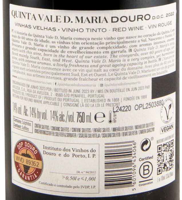 2022 Quinta Vale D. Maria Vinhas Velhas tinto