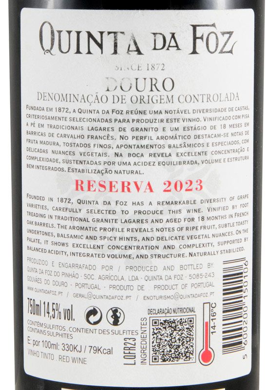 2023 Quinta da Foz Reserva red