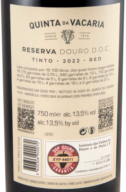 2022 Quinta da Vacaria Reserva red