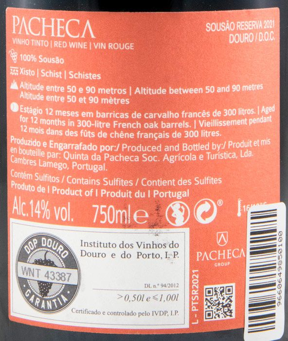 2021 Pacheca Sousão Reserva red