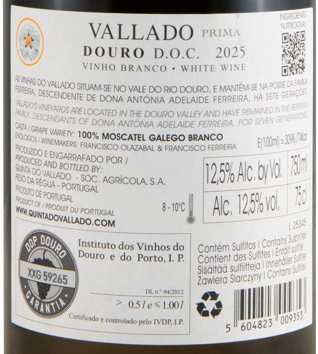 2025 Vallado Prima Moscatel Galego branco