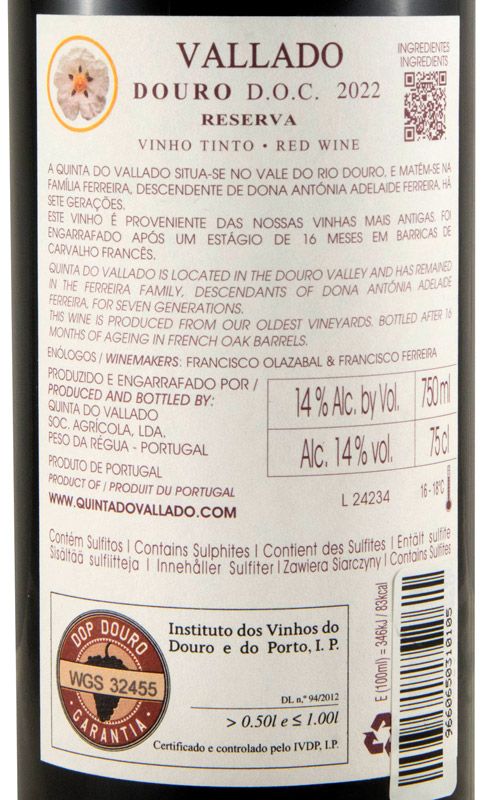 2022 Vallado Reserva red