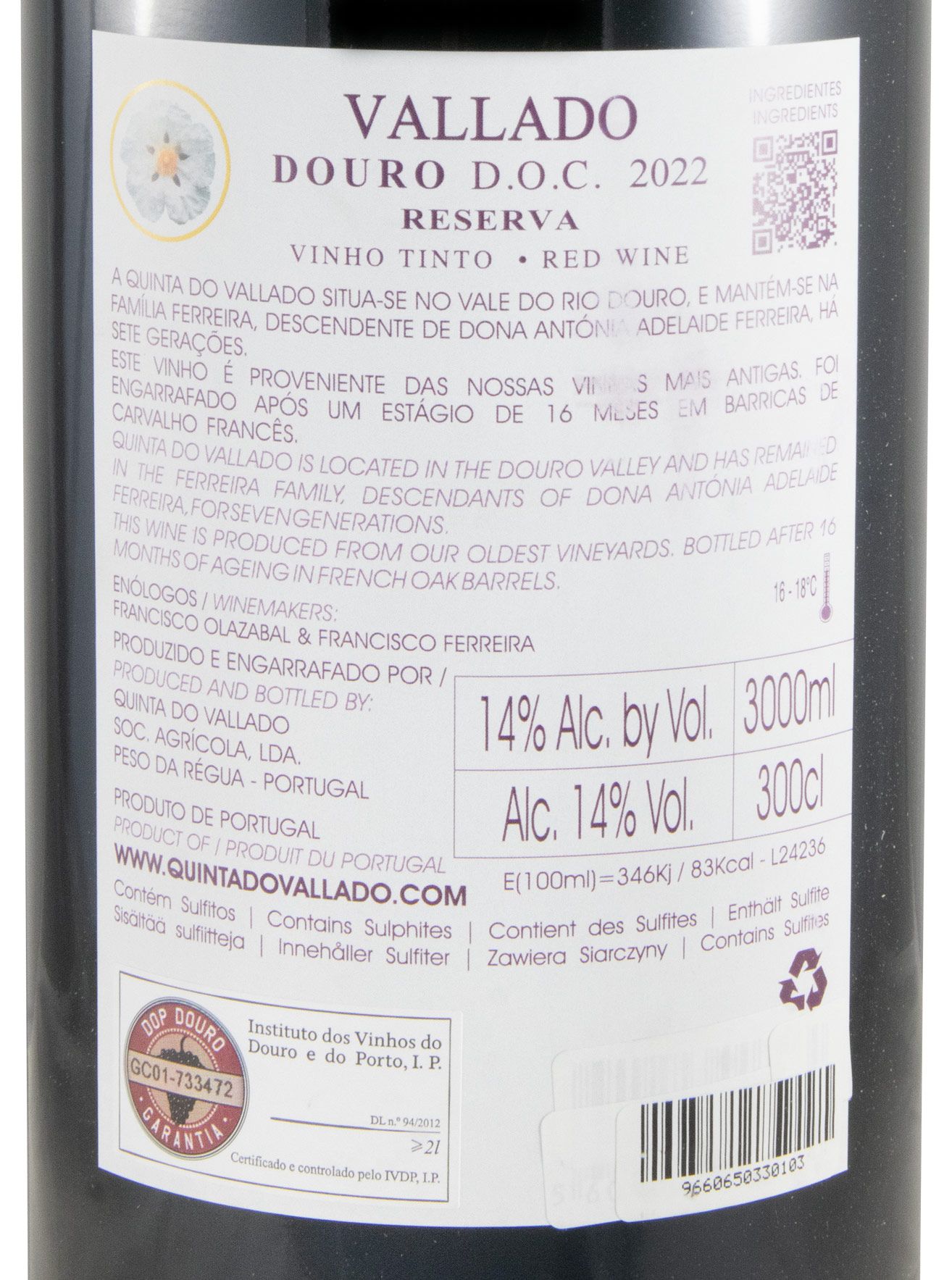 2022 Vallado Reserva tinto 3L
