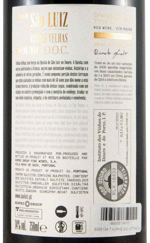 2021 Kopke Quinta de São Luiz Vinhas Velhas Grande Reserva Edição Limitada tinto