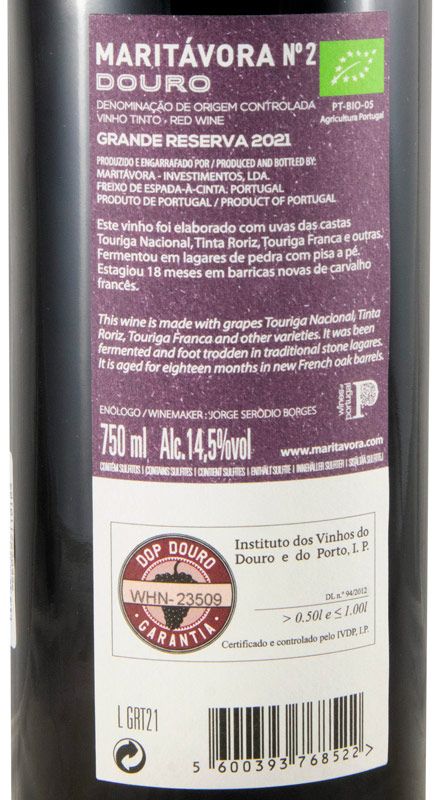 2021 Maritávora N.º 2 Grande Reserva organic red