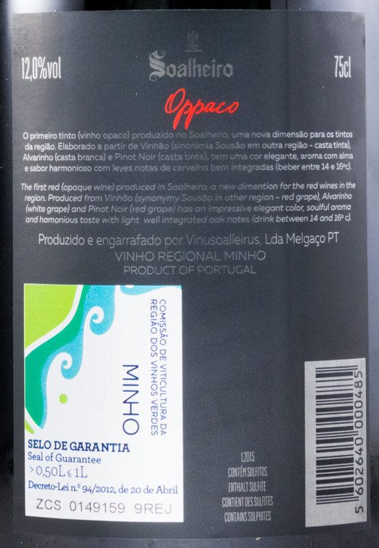 2015 Soalheiro Oppaco tinto