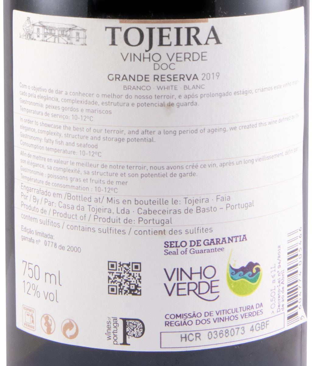 2019 Tojeira Grande Reserva white