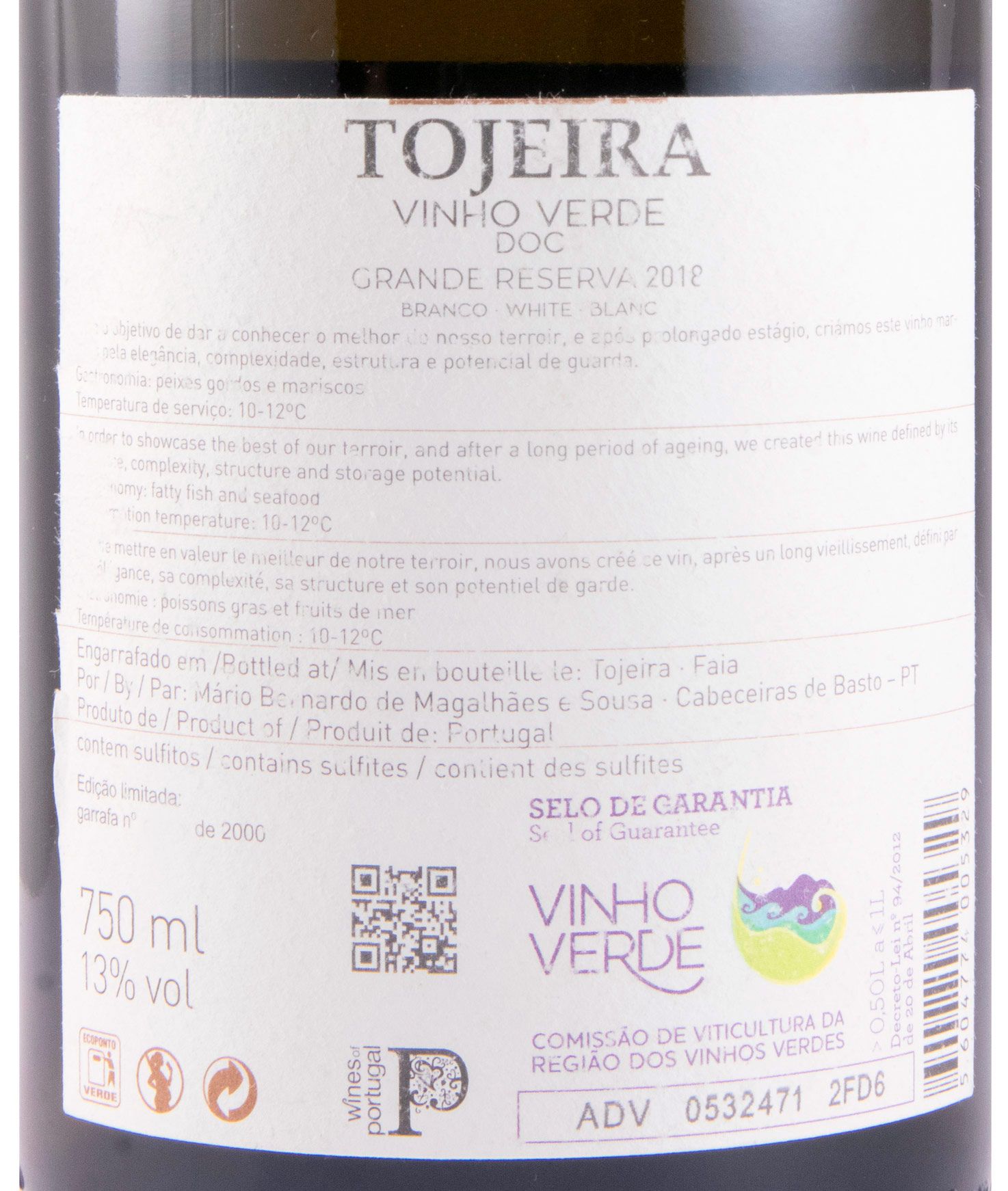 2018 Tojeira Grande Reserva branco