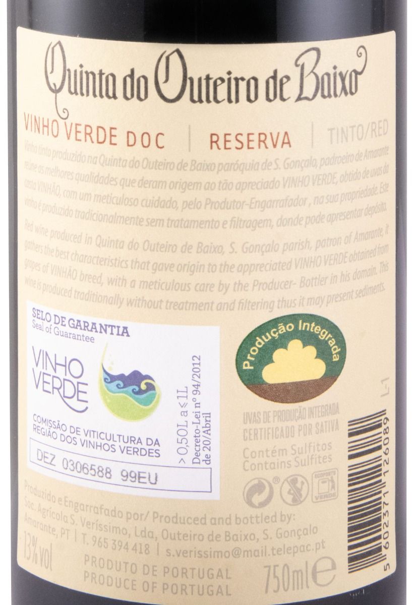2022 Quinta do Outeiro de Baixo Reserva red
