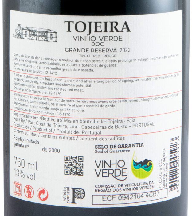 2022 Tojeira Grande Reserva tinto