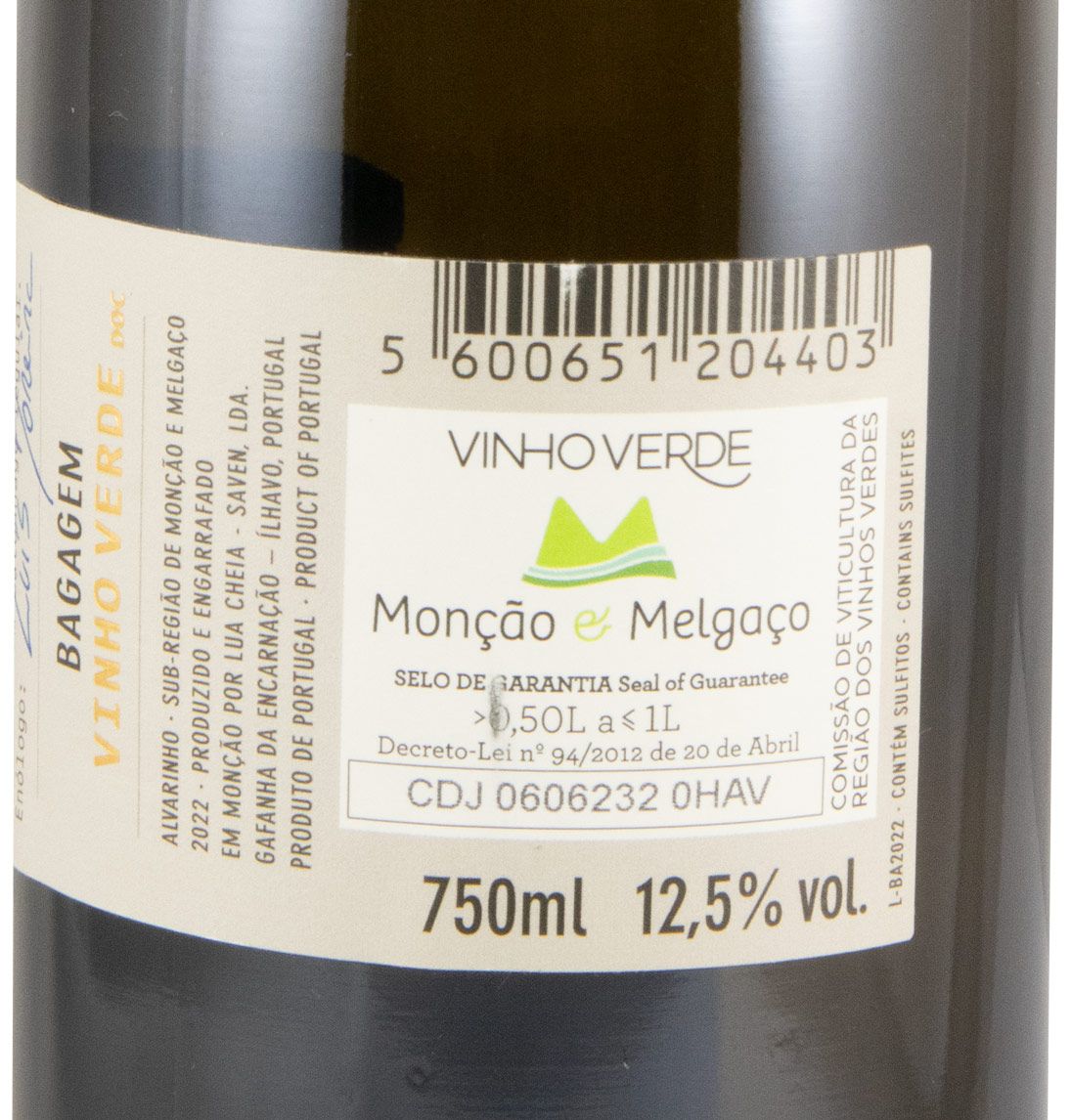 2022 Bagagem Alvarinho branco (rótulo danificado)