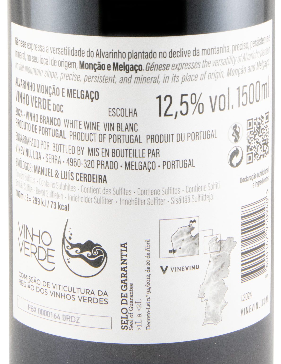 2024 Génese Terroir Montanha Altitude Selection Alvarinho branco 1,5L (rótulo danificado)