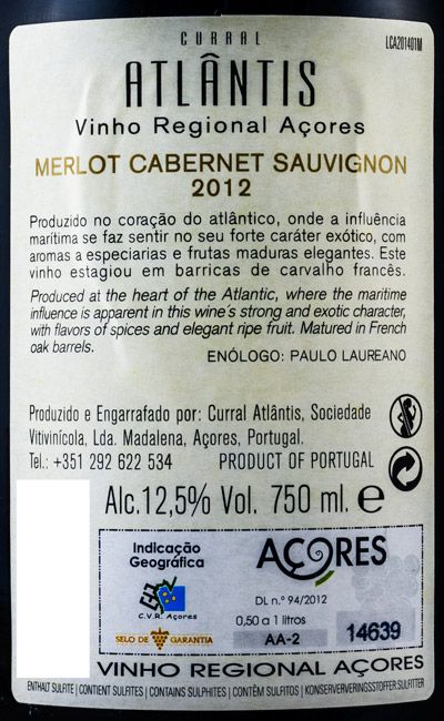 2012 Curral Atlântis Merlot tinto
