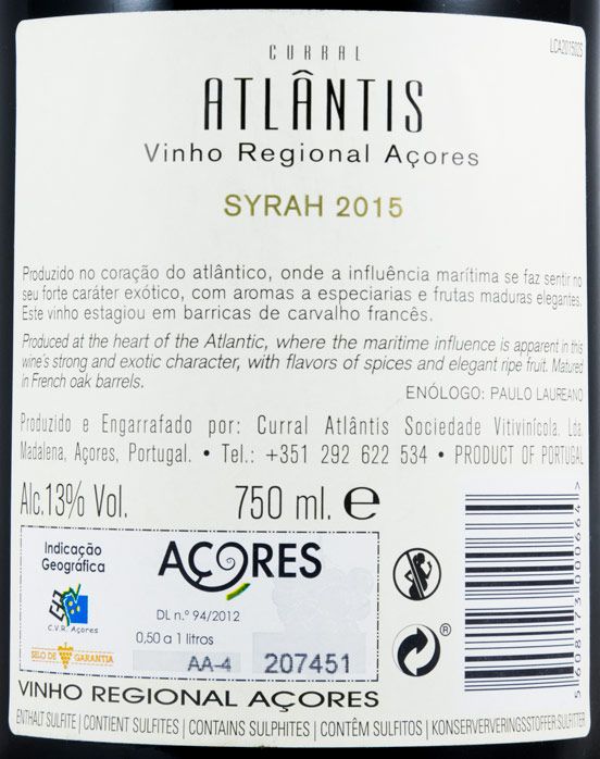 2015 Curral Atlântis Syrah tinto