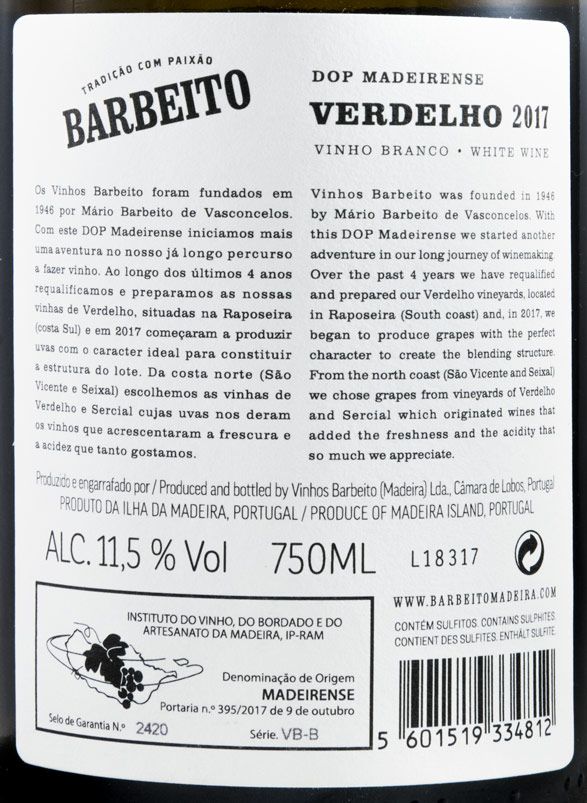 2017 Verdelho Barbeito DOP Madeirense white