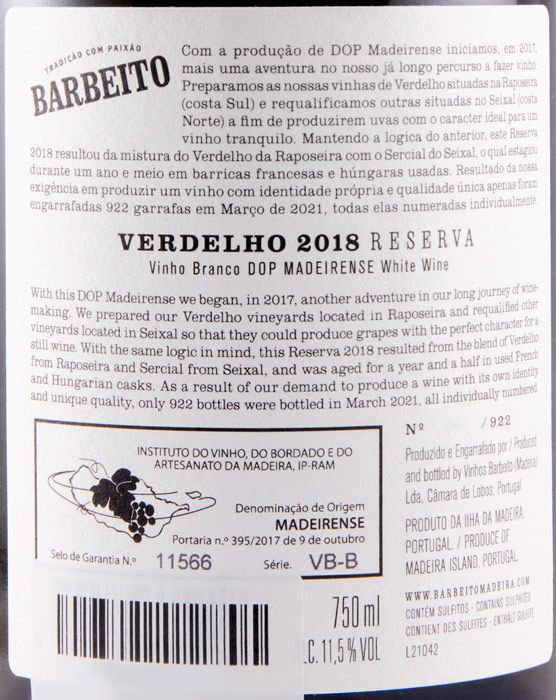 2018 Barbeito Verdelho Reserva white