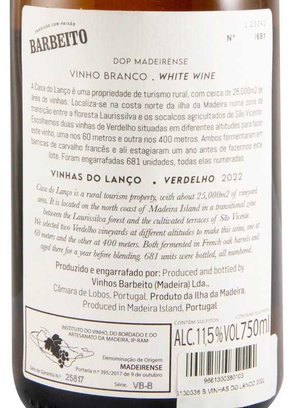 2022 Barbeito Vinhas do Lanço Verdelho white