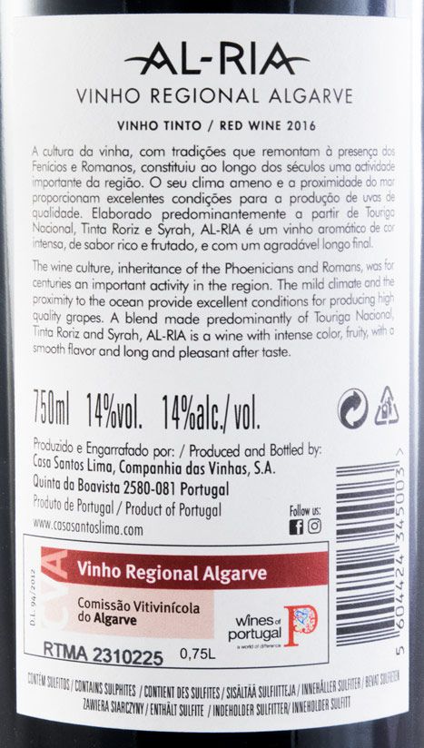 2016 Casa Santos Lima Al-Ria tinto