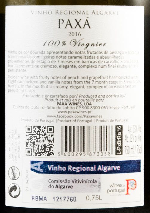 2016 Paxá Viognier white