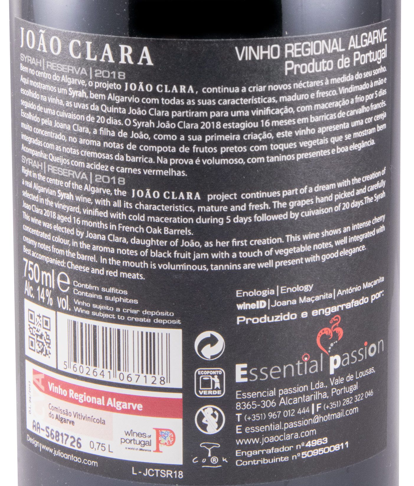2018 João Clara Syrah Reserva red