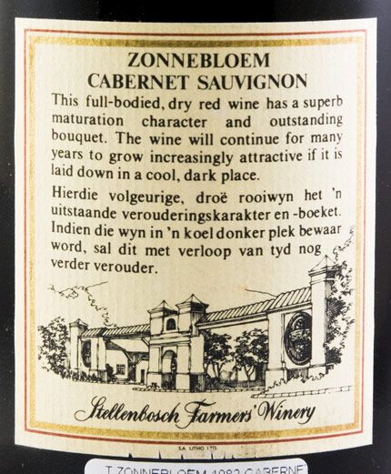 1982 Zonnebloem Cabernet Sauvignon Stellenbosh tinto