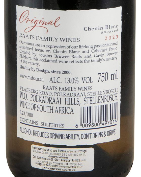 2023 Raats Original Chenin Blanc Polkadraai Hills Stellenbosh branco