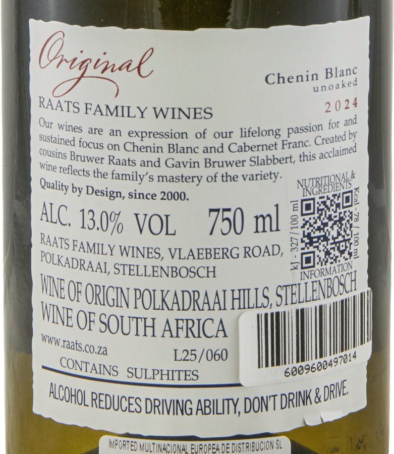 2024 Raats Original Chenin Blanc Polkadraai Hills Stellenbosh branco