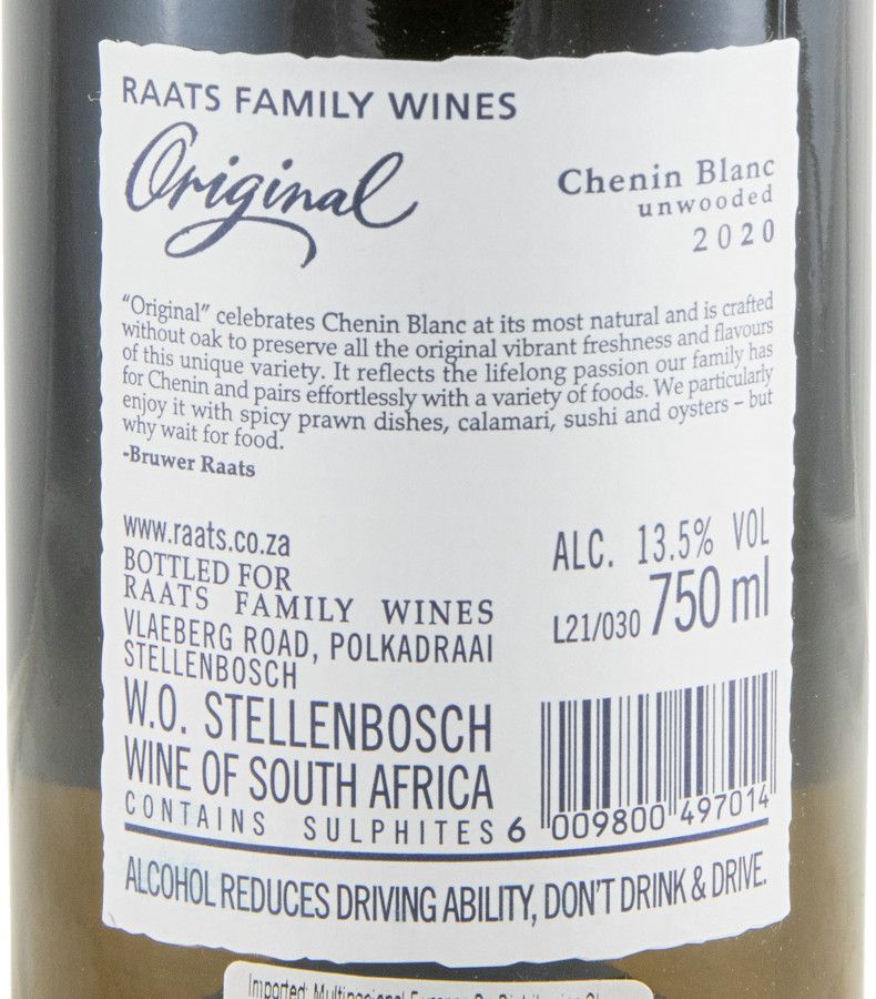 2020 Raats Original Chenin Blanc Polkadraai Hills Stellenbosh branco