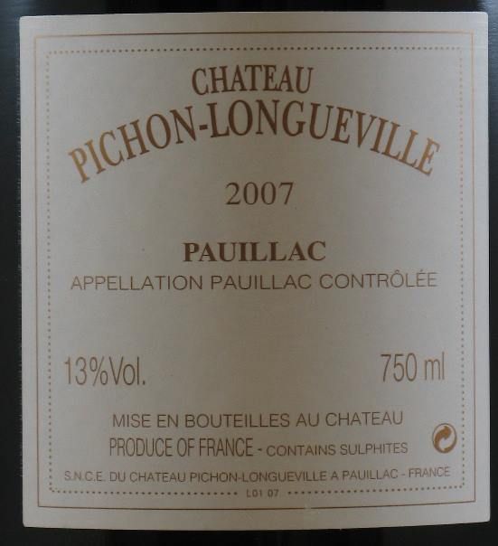 2007 Château Pichon-Longueville au Baron de Pichon-Longueville Pauillac red